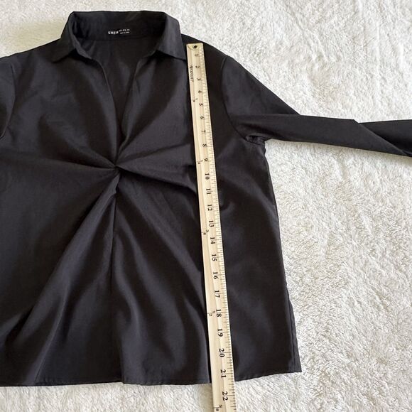 Shein Blouse Womens Size Small Black Long Sleeve Twist Front - Picture 7 of 8